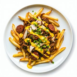 papas con queso salchicha tres salsas