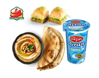 Zestaw Hummus z Pitą + Baklawa (2 szt.) + Ayran