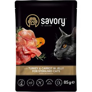 Пауч SAVORY для стерилізованних котів індичка з морквою в желе 85г
