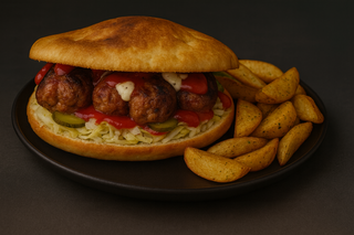 Bagheta cu mici + cartofi wedges 650g + bautura la alegere