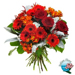Bouquet di rose e gerbere rosse