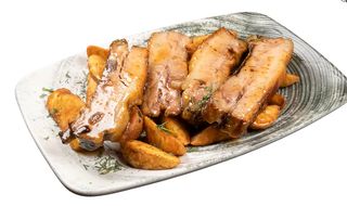 Медени ребра със селски картофки (350г)