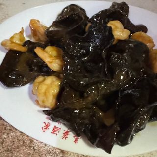 Gambas com Mu Er (Algas)