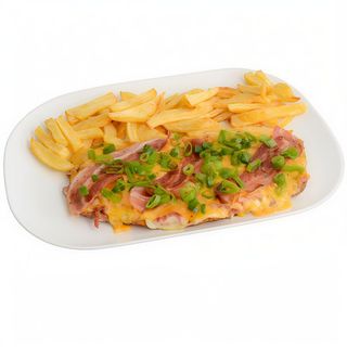 Milanesa de ternera Bacon y Cheddar, y patatas fritas