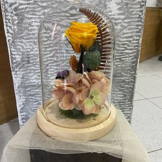 Cúpula de cristal con rosa amarilla eterna