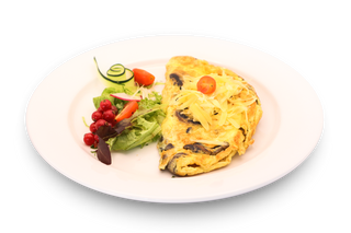 Omelette jambon, fromage et champignons