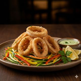 Corona di calamaro fritta con verdoline alla giulienne