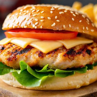 Combo - Burger cu piept de pui la grill + Cartofi + Racoritoare 0.330 ml