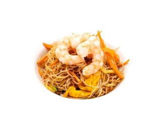 Spaghetti di riso con gamberi