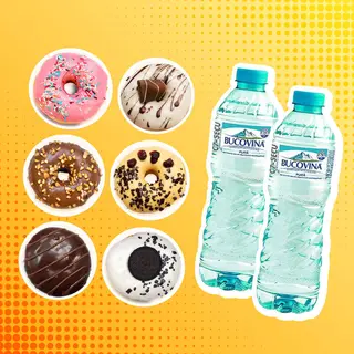 6 x Donuts + 2 x apa plata (500ml) 