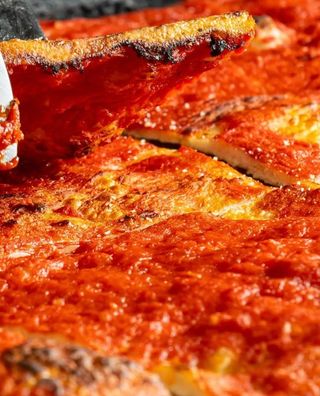 1/2 Teglia pizza rossa con funghi no mozzarella 4 pezzi