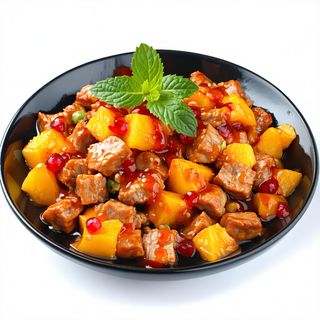 Dados de Cerdo con Frutas en Salsa Agridulce