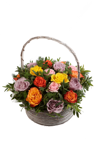 Cesta de 20 Rosas de cor variada - Arco Iris