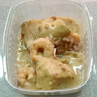 Alcachofas con langostinos 