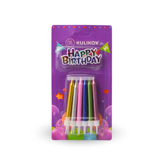 Свечи для торта "Happy Birthday".Хром.1 упак*12 штук.Длина 8 см