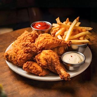 Pollo rebozado con patatas