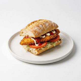 Panino con cotoletta di pollo e pomodoro