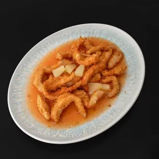tiras de pollo empanado con salsa agridulce