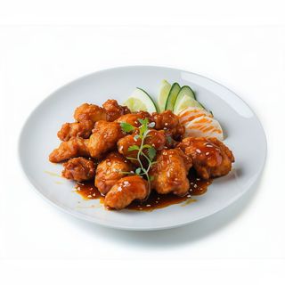 84. Pollo empanado con salsa agridulce