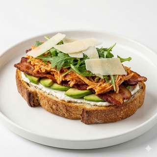 Tinga de pollo, rúcula y lacas de queso parmesano