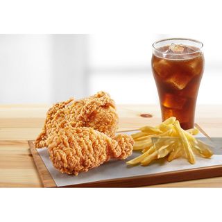 2 Crispy Pieces Of Chicken, Chips And A Soda