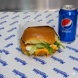 Chicky Chan burger +Pepsi