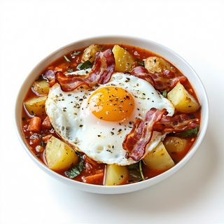 Cazuela De Queso Con Bacon Y Huevos Gratinados