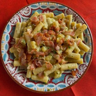 Rigatoni patate gorgonzola dolce bacon tostato 