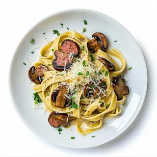 Fettuccine con funghi porcini e salsiccia