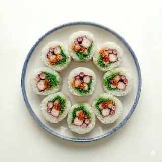 Papel De Arroz Con Pulpo Con Wakame Y Salsa Shichimi (9 Uds.)