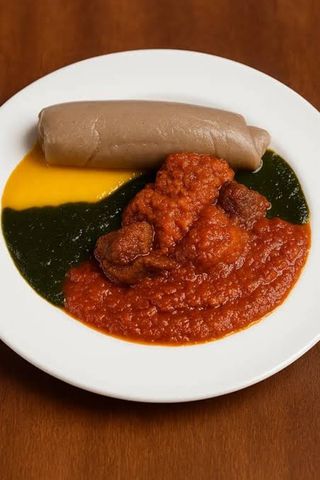 Regular Amala w Gbegiri & Ewedu & Beef