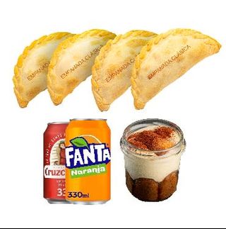 4 Empanadas Clásicas + 2 Refrescos + 1 Postre
