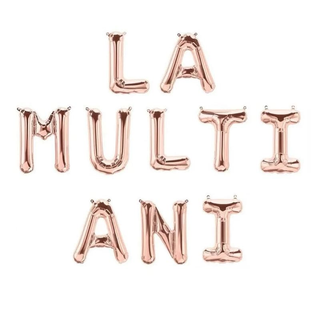 Set Baloane Litere La Multi Ani Gold Rose