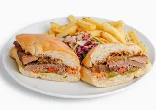 Beef Steak In Rustic Ciabatta Sandwich