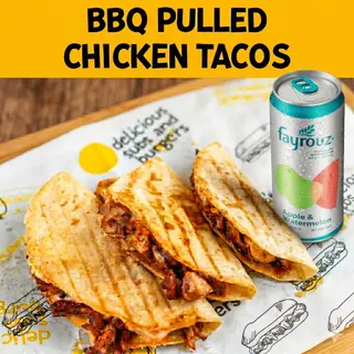 BBQ Pulled Chicken Tacos and a drink