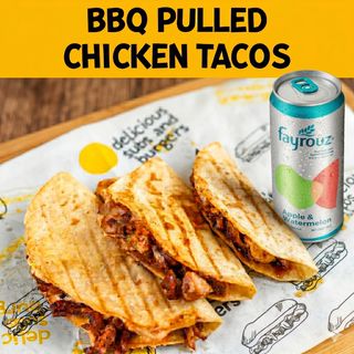 BBQ Pulled Chicken Tacos and a drink