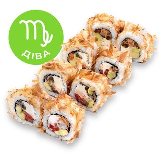 Рол Філадельфія з мідіями, крабміксом та стружкою тунця