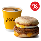 ორმაგი მაფინი კვერცხით და ხორცით და ყავა