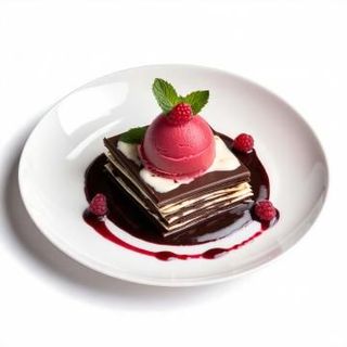 Lasaña De Chocolates Belgas Con Sorbete De Frambuesa