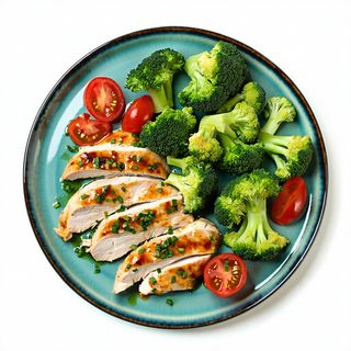 Piept de pui cu broccoli si rosii cherry