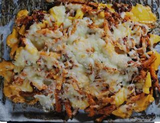 Boniatos gratinados con queso cheddar y mozzarella