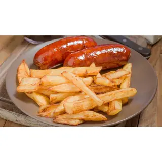 Fries with sausages or samosa or eggs