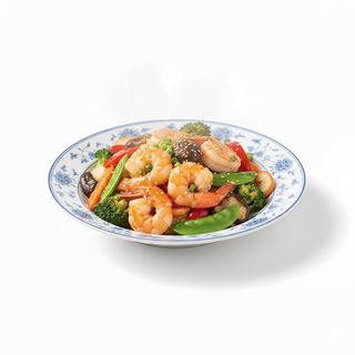 Gamberi con verdure miste