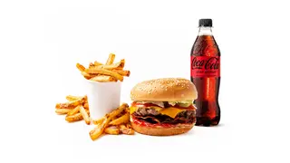 Five Guys Hamburguesa Pequeña con Queso y Beicon Combo