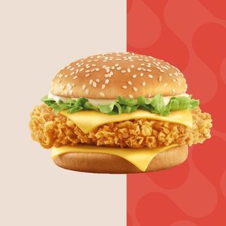 Cheese Chicken Burger con patatas fritas pequeñas