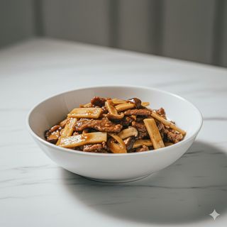 121 - Manzo con bambù e funghi 双冬牛肉