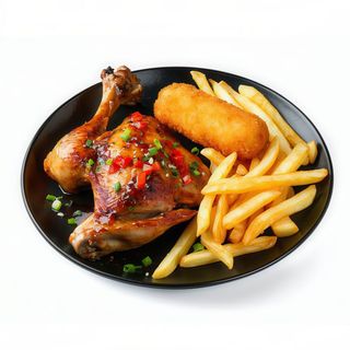 Pollo Con Papas Y Croqueta 