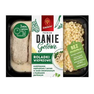 Sokołów Roladki Wieprzowe Nadziewane Szpinakiem I Serem W/s Śmietanowym Z Kuskusem Perłowym 360 G
