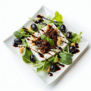 Ensalada De Rulo De Cabra Con Vinagreta De Ajo Negro