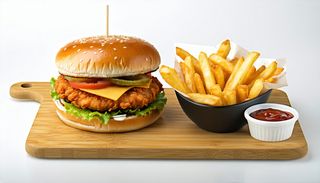 Burger crispy cu cartofi dippers